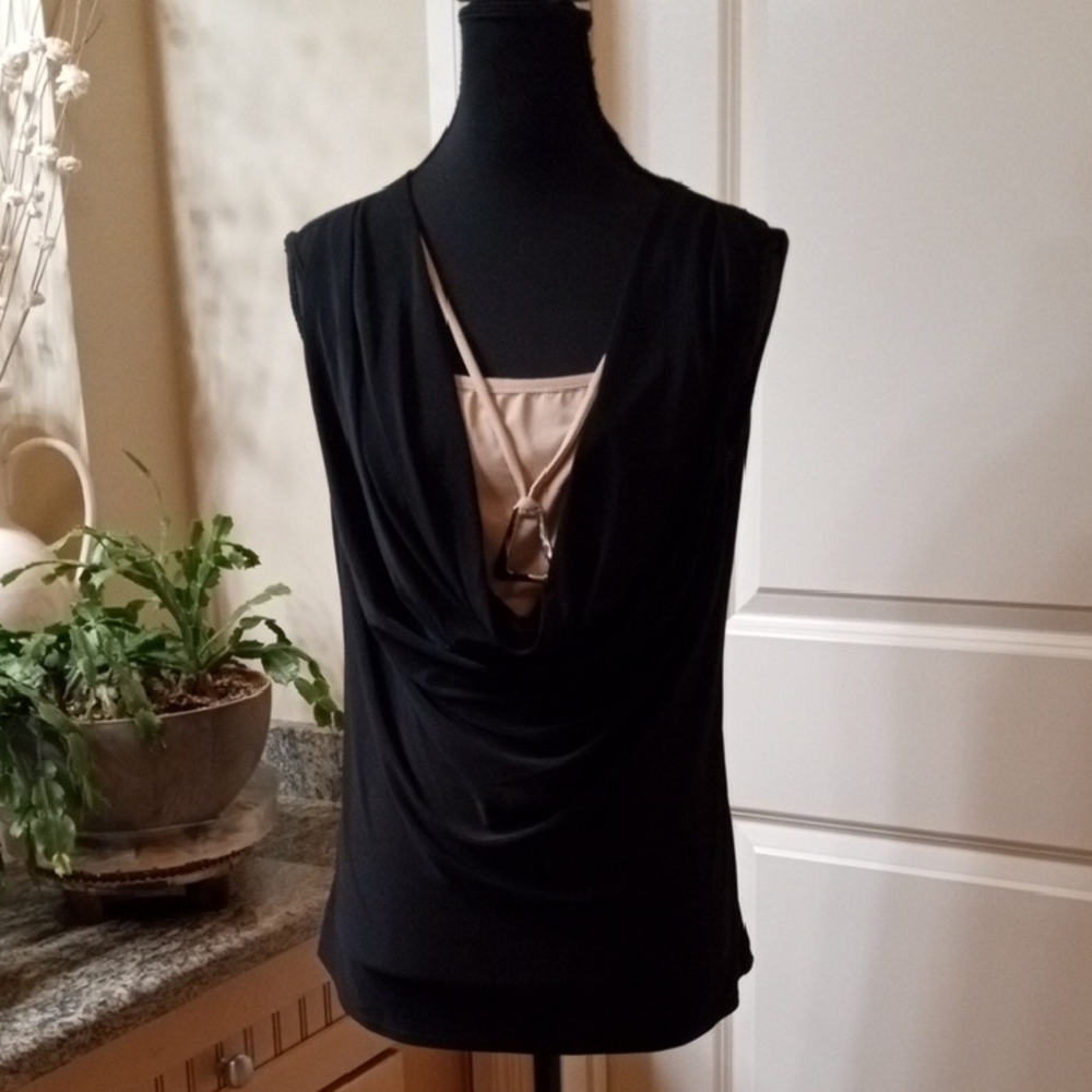 Chic Black Drape Neck Blouse